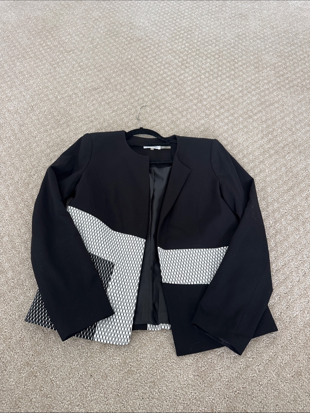 Calvin Klein Black and White Open-Front Colorblock Jacket